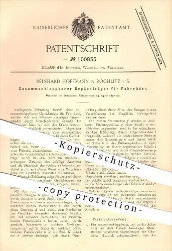 original Patent - Reinhard Hoffmann in Rochlitz , 1897 , Zusammenklappbarer Gepäckträger für Fahrräder , Fahrrad !!!