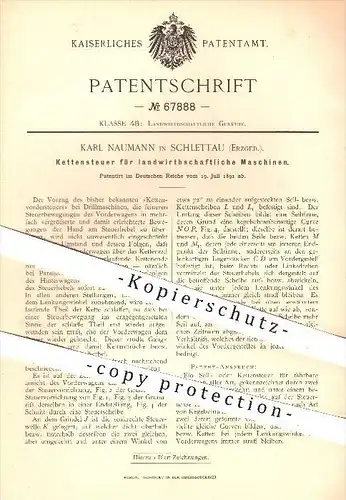 original Patent - Karl Neumann in Schlettau , Erzgebirge , 1891 , Kettensteuer für landwirtschaftliche Maschinen !!!