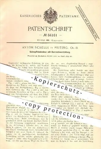 original Patent - Anton Schelle in Peiting , 1895 , Schnupftabakdose mit Darreichvorrichtung , Tabak , Schnupftabak !!!