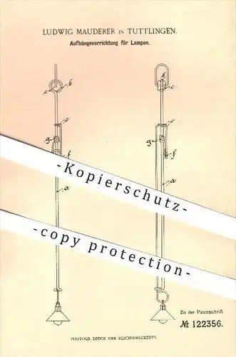 original Patent - Ludwig Mauderer in Tuttlingen , 1900 , Aufhängevorrichtung für Lampen , Lampe , Licht , Beleuchtung