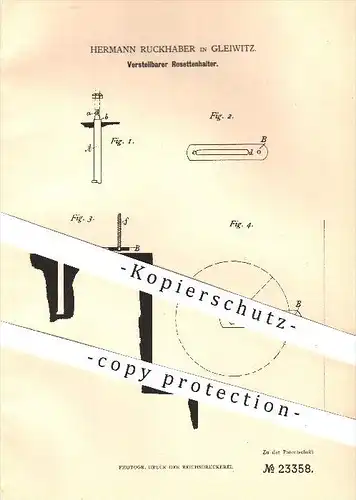 original Patent - Hermann Ruckhaber in Gleiwitz , 1883 , Verstellbarer Rosettenhalter , Rosetten , Gardinen , Haushalt !