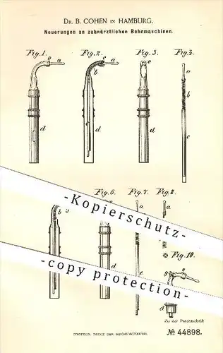original Patent - Dr. B. Cohen , Hamburg , 1888, zahnärztliche Bohrmaschine , Zahnarzt , Medizin , Zahn , Zähne , Bohren