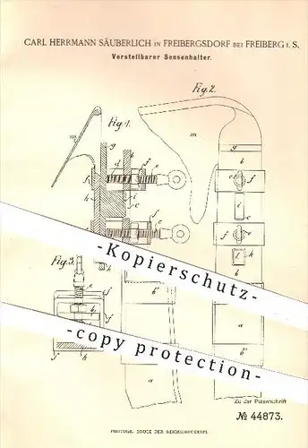 original Patent - Carl H. Säuberlich , Freibergsdorf , Freiberg , 1888 , Sensenhalter , Sense , Sensen , Landwirtschaft