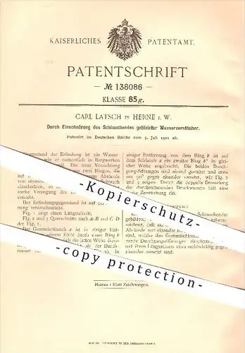 original Patent - C. Latsch , Herne , 1901 , Durch Einschnürung des Schlauchendes gebildeter Wasserzerstäuber , Schlauch