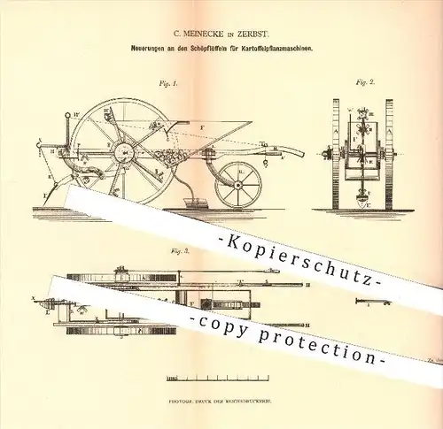 original Patent - C. Meinecke in Zerbst , 1879 , Schöpflöffel für Kartoffelpflanzmaschinen , Kartoffeln , Landwirtschaft