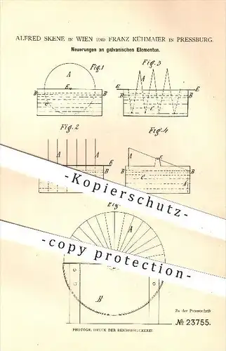 original Patent - Alfred Skene in Wien & Franz Kühmaier in Pressburg , 1883 , galvanische Elemente , Elektrizität !!!