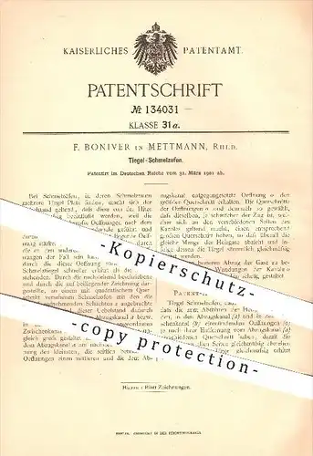 original Patent - F. Boniver in Mettmann , 1901 , Tiegel - Schmelzofen , Ofen , Öfen , Ofenbauer , Ofenbau !!!