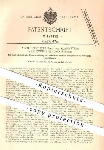 original Patent - Adolf Bischoff Edler von Klammstein in Eisenwerk Kladno , Böhmen , 1899 , Abdichtende Steuerung !!!