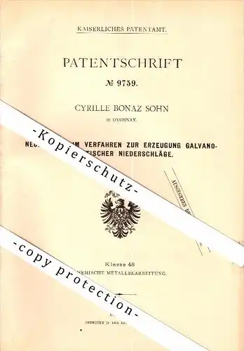Original Patent - Cyrille Bonaz à Oyonnax , 1879 , Fabrication de précipitations !!!
