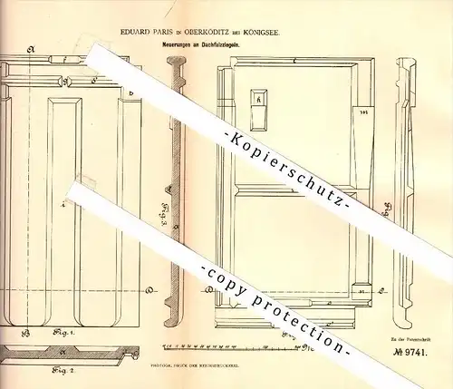 Original Patent - Eduard Paris in Oberköditz b. Königsee , 1879 , Dach-Falzziegel , Dachdecker , Köditz , Rottenbach !!!