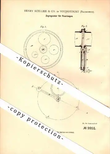 Original Patent - Henry Schellier & Co. à Voujeaucourt , 1879 , Régulateur pour le chauffage , Montbéliard !!!