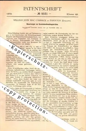 Original Patent - W.J. Mc Cormack in Paignton , 1879 , Tapping attachment !!!