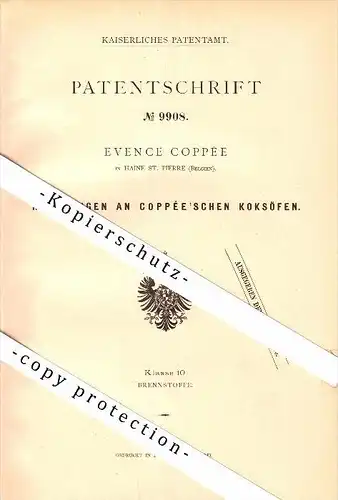 Original Patent - Evence Coppée in Haine-Saint-Pierre b. La Louvière , 1879 , Coppée`scher Koksofen !!!