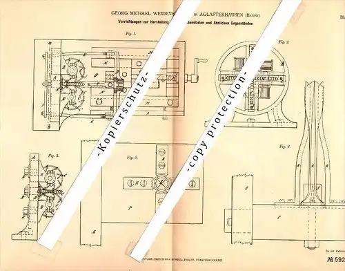 Original Patent - G.M. Weidenhammer in Algasterhausen , 1879 , Herstellung von Peitschen und Angeln !!!