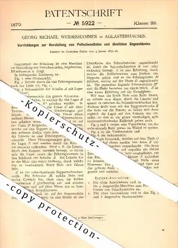 Original Patent - G.M. Weidenhammer in Algasterhausen , 1879 , Herstellung von Peitschen und Angeln !!!