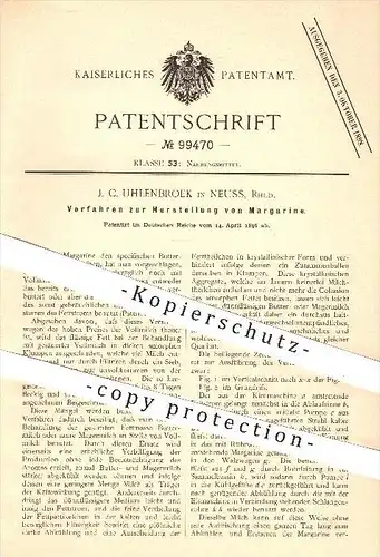 original Patent - J. C. Uhlenbroek in Neuss , 1896 , Herstellung von Margarine , Butter , Fett , Nahrungsmittel !!!