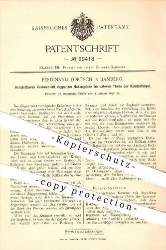original Patent - Ferdinand Förtsch in Bamberg , 1897 , Verstellbares Kummet , Kummetbügel , Pferdegeschirr , Pferde !!!