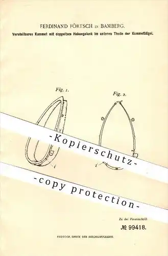 original Patent - Ferdinand Förtsch in Bamberg , 1897 , Verstellbares Kummet , Kummetbügel , Pferdegeschirr , Pferde !!!