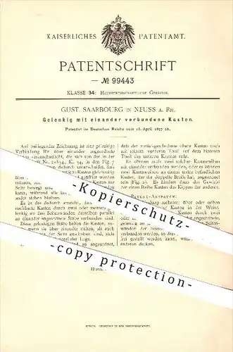 original Patent - Gust. Saarbourg , Neuss a. Rh. , 1897 , Gelenkig mit einander verbundene Kasten , Nähkasten , Haushalt