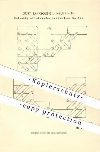 original Patent - Gust. Saarbourg , Neuss a. Rh. , 1897 , Gelenkig mit einander verbundene Kasten , Nähkasten , Haushalt