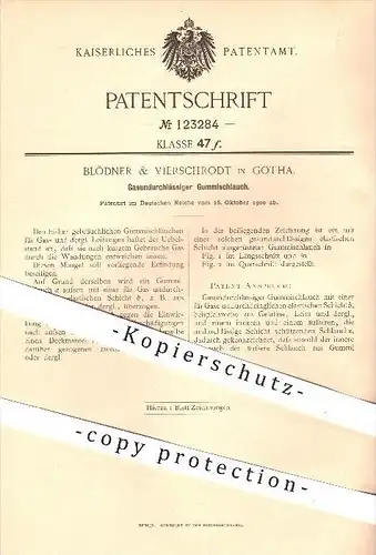 original Patent - Blödner & Vierschrodt in Gotha , 1900 , Gasundurchlässiger Gummischlauch , Schlauch , Gummi , Gas !!