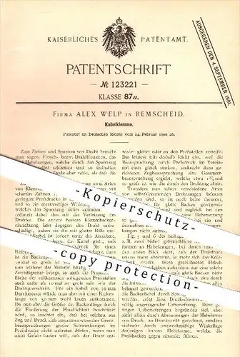 original Patent - Alex Welp in Remscheid , 1900 , Kabelklemme , Kabel , Klemme , Draht , Werkzeug , Zange , Zangen !!!