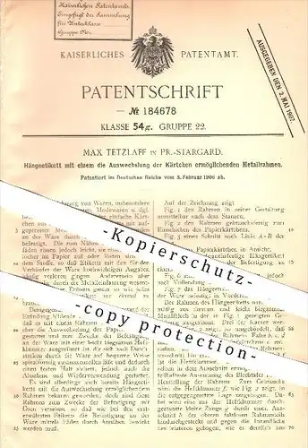 original Patent - Max Tetzlaff in Pr.-Stargard , Hängeetikett , Etikett , Preisetikett , Auspreisung , Preisschild !!!