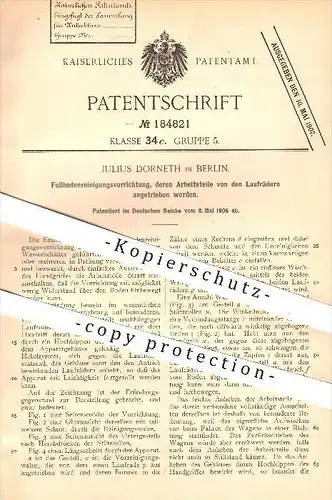original Patent - Julius Dorneth in Berlin , 1906 , Fußbodenreinigungs - Vorrichtung mit Antrieb durch Laufräder !!!