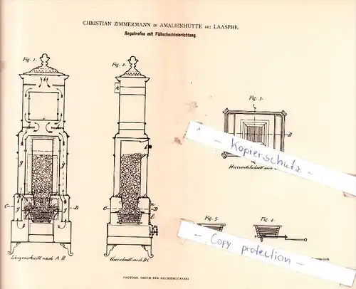 Original Patent - C. Zimmermann in Amalienhütte bei Laasphe , 1881 , Regulirofen !!!