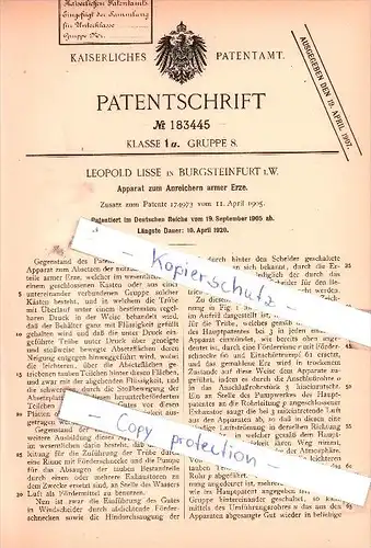 Original Patent -  Leopold Lisse in Burgsteinfurt i. W. , 1905 , Apparat zum Anreichern armer Erze !!!