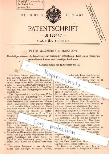 Original Patent - Peter Mommertz in Marxloh b. Duisburg , 1905 , Mehrteiliger Grubenstempel !!!