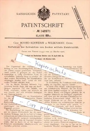 Original Patent - Graf Botho Schwerin in Wildenhoff , Ostpr. , 1901 , Górowo Ilaweckie , Landsberg Extraktion von Zucker