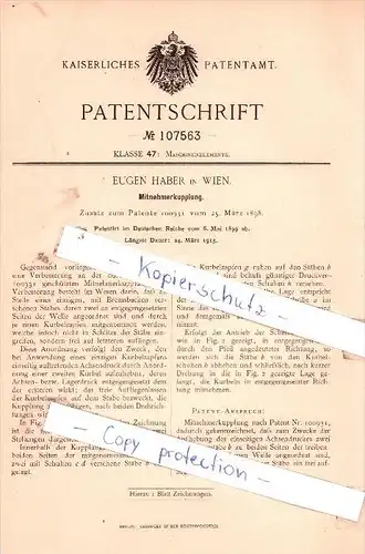 Original Patent - Eugen Haber in Wien , 1899 , Mitnehmerkupplung !!!