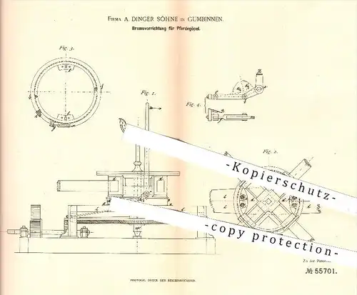 original Patent - A. Dinger Söhne in Gumbinnen , 1890 , Bremsen für Pferdegöpel , Göpel , Pferde , Landwirtschaft !!!
