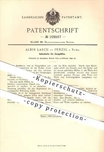 original Patent - Albin Lasch , Penzig , Schlesien , 1899, Schutzhülle für Glasgefäße , Glas , Gläser , Stroh , Haushalt