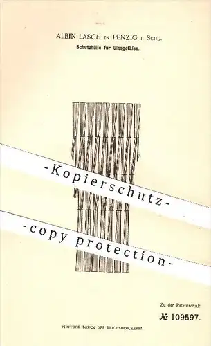 original Patent - Albin Lasch , Penzig , Schlesien , 1899, Schutzhülle für Glasgefäße , Glas , Gläser , Stroh , Haushalt