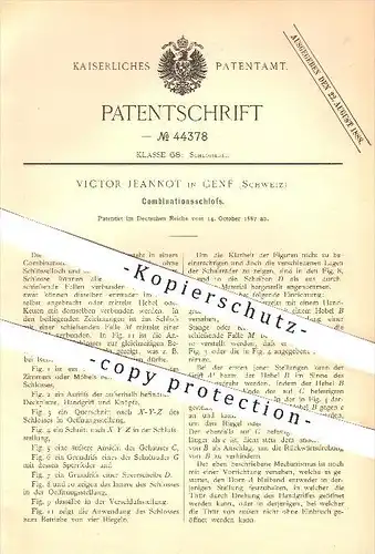 original Patent - Victor Jeannot in Genf , Schweiz , 1887 , Kombinationsschloss , Schloss , Türschloss , Möbelschloss !!
