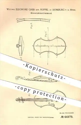 original Patent - Eleonore Greb geb. Ruppel , Homburg , 1887 , Streichinstrument , Musikinstrument, Geige , Violine !!!