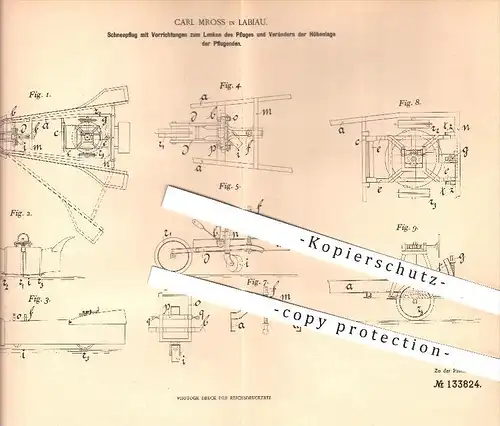 original Patent - Carl Mross in Labiau , 1901 , Schneepflug mit Lenkung , Pflug , Pflügen , Schnee !!!