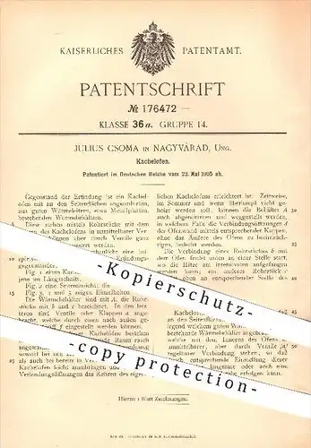 original Patent - Julius Csoma in Nagyvárad , Ungarn , 1905 , Kachelofen , Ofen , Öfen , Ofenbauer , Kacheln , Heizung !