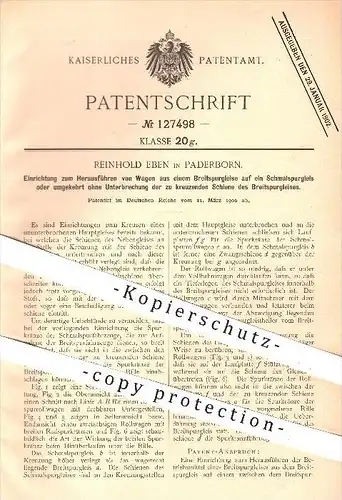 original Patent - Reinhold Eben in Paderborn , 1900 , Herausführen von Wagen aus Breitspurgleis auf Schmalspurgleis !!