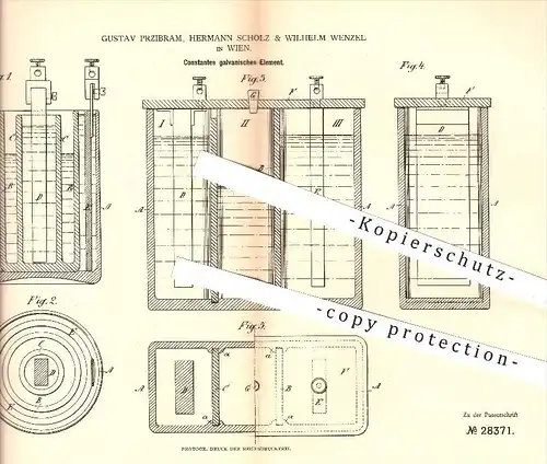 original Patent - Gustav Przibram , Hermann Scholz , Wilhelm Wenzel , Wien , 1883 , galvanisches Element , Elektrik !!!