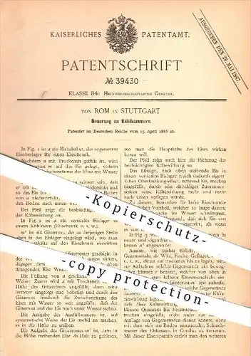 original Patent - von Rom in Stuttgart , 1886 , Kühlkammer , Kühlung , Eisschrank , Eis , Trockeneis , Kühlraum !!!