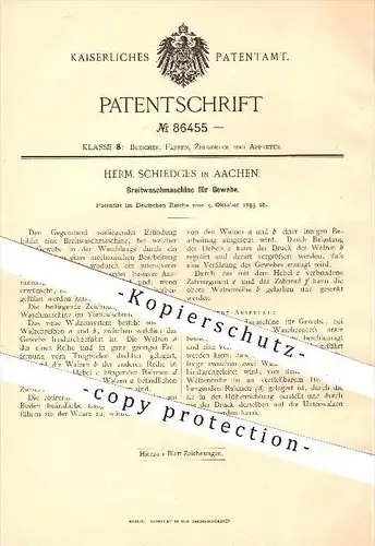 original Patent - Herm. Schiedges in Aachen , 1895 , Breitwaschmaschine für Gewebe , Waschmaschine , Waschen !!!