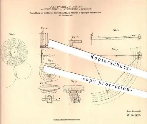 original Patent - C. Dachsel , Dresden u. F. Finke , Hosterwitz , 1902 , Feld-Arbeiten in Arbeitsbahnen mit Motorbetrieb