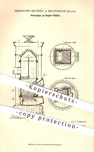original Patent - Ferdinand Knupfer , Bischweiler , Elsass , 1881 , Regulier - Füllofen , Ofen , Öfen , Ofenbauer !!!