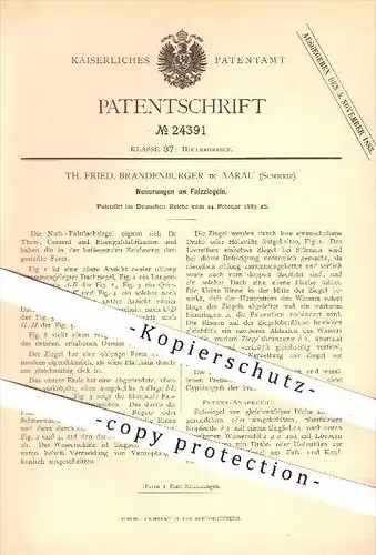original Patent - Th. Fried. Brandenburger , Aarau , Schweiz , 1883 , Falzziegel , Ziegel , Ziegelei , Dachziegel , Dach