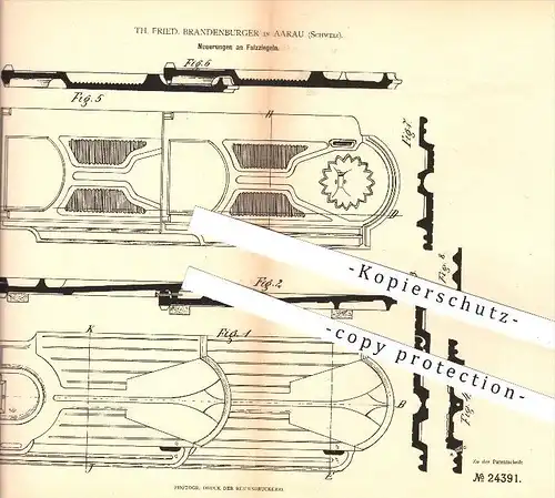 original Patent - Th. Fried. Brandenburger , Aarau , Schweiz , 1883 , Falzziegel , Ziegel , Ziegelei , Dachziegel , Dach