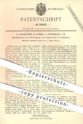 original Patent - C. Falbisaner & Stebel in Offenburg i. B. , 1886 , Spritzpinsel zur Vertilgung von Ungeziefer am Baum