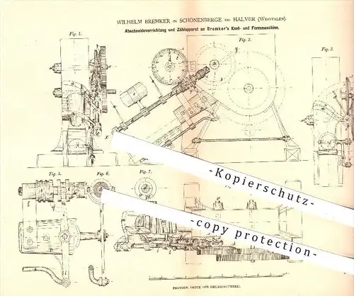 original Patent - Wilhelm Bremker , Schönenberge b. Halver , 1880 , Bremker's Knet- und Formmaschine , Bäckerei , Bäcker